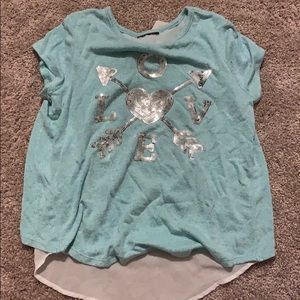 Love teal shirt with white lace